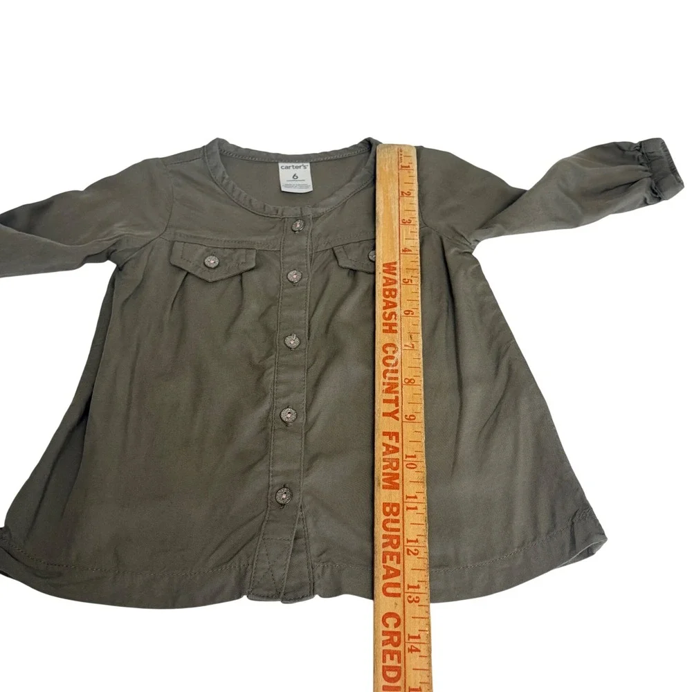 Carters Baby Girl Olive Green Button Front Peplum Top Long Sleeve 6 Months